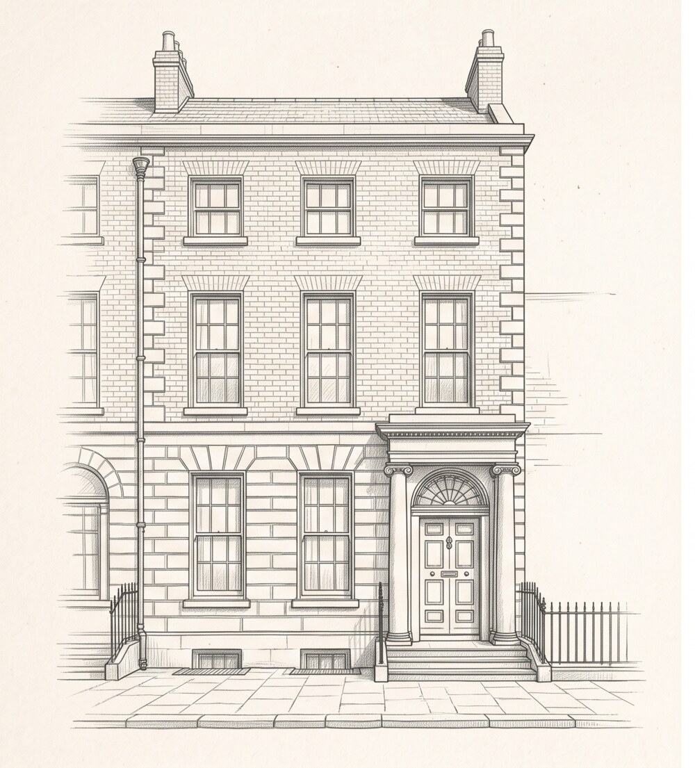 Pencil sketch example of a Georgian townhouse