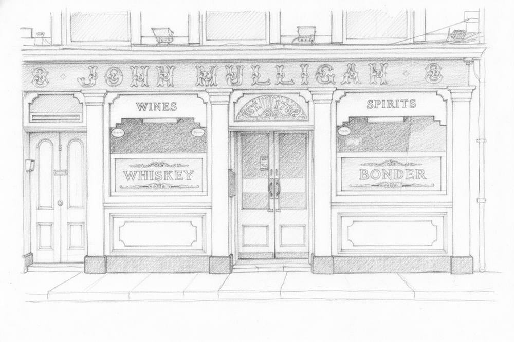 Mulligans Exterior pencil sketch preview