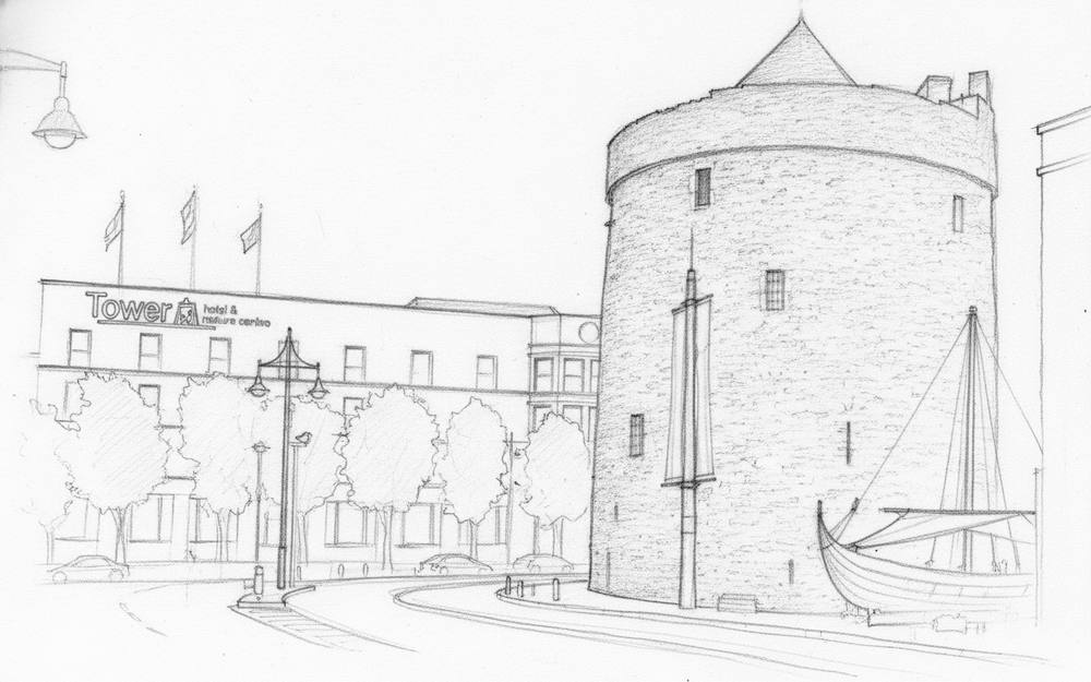 Reginalds Tower Waterford pencil sketch