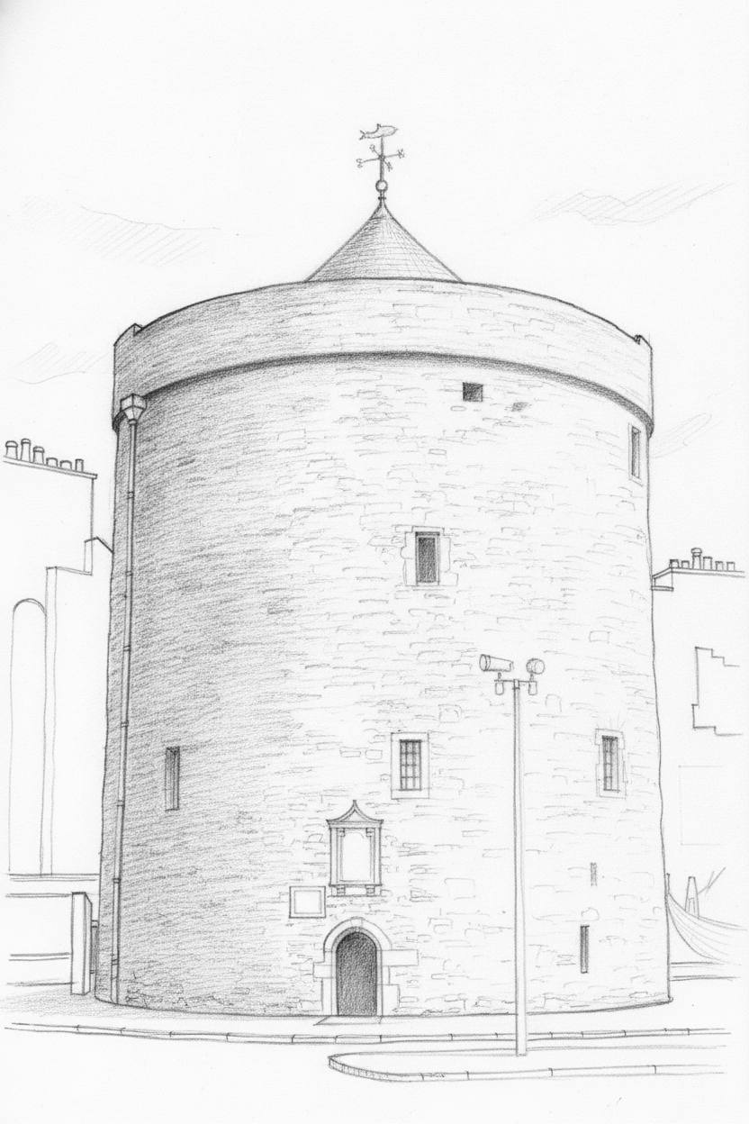 Watermarked SketchStreets pencil sketch of Reginald's Tower in Waterford
