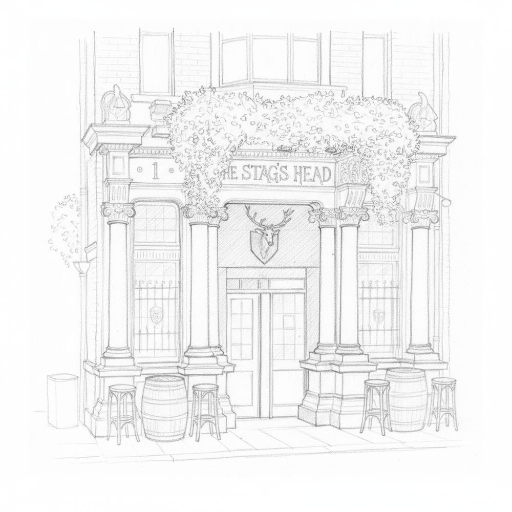 Stags Head Exterior pencil sketch preview
