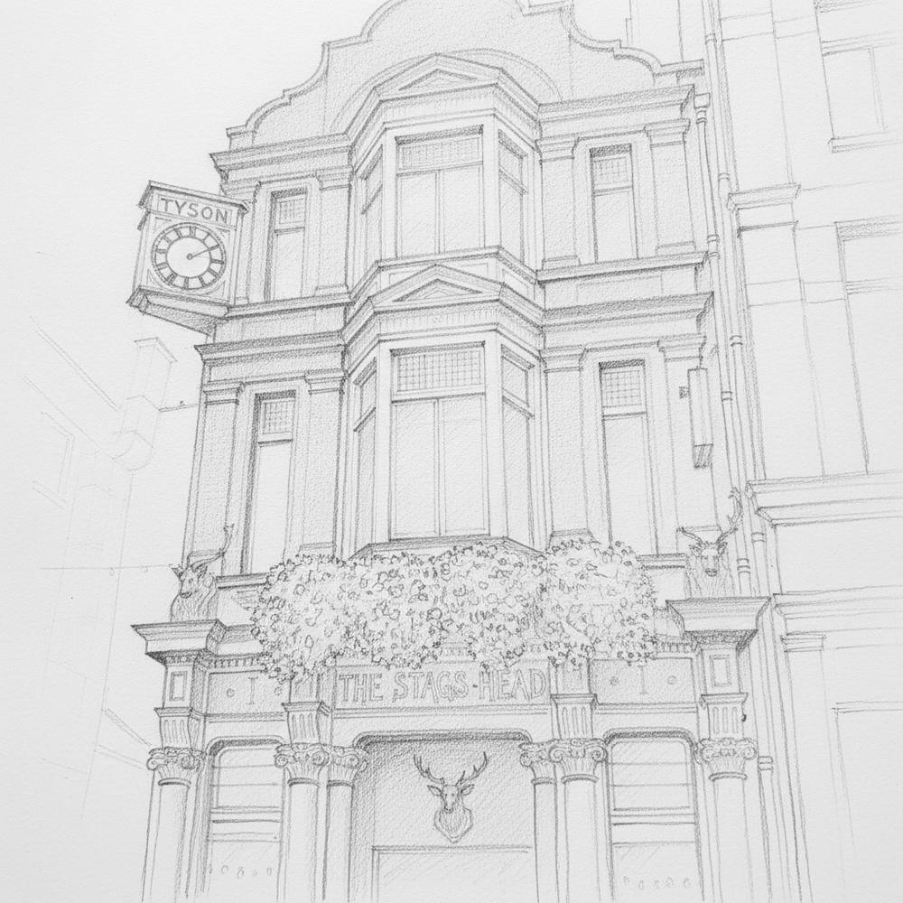 The Stags Head Dublin pencil sketch
