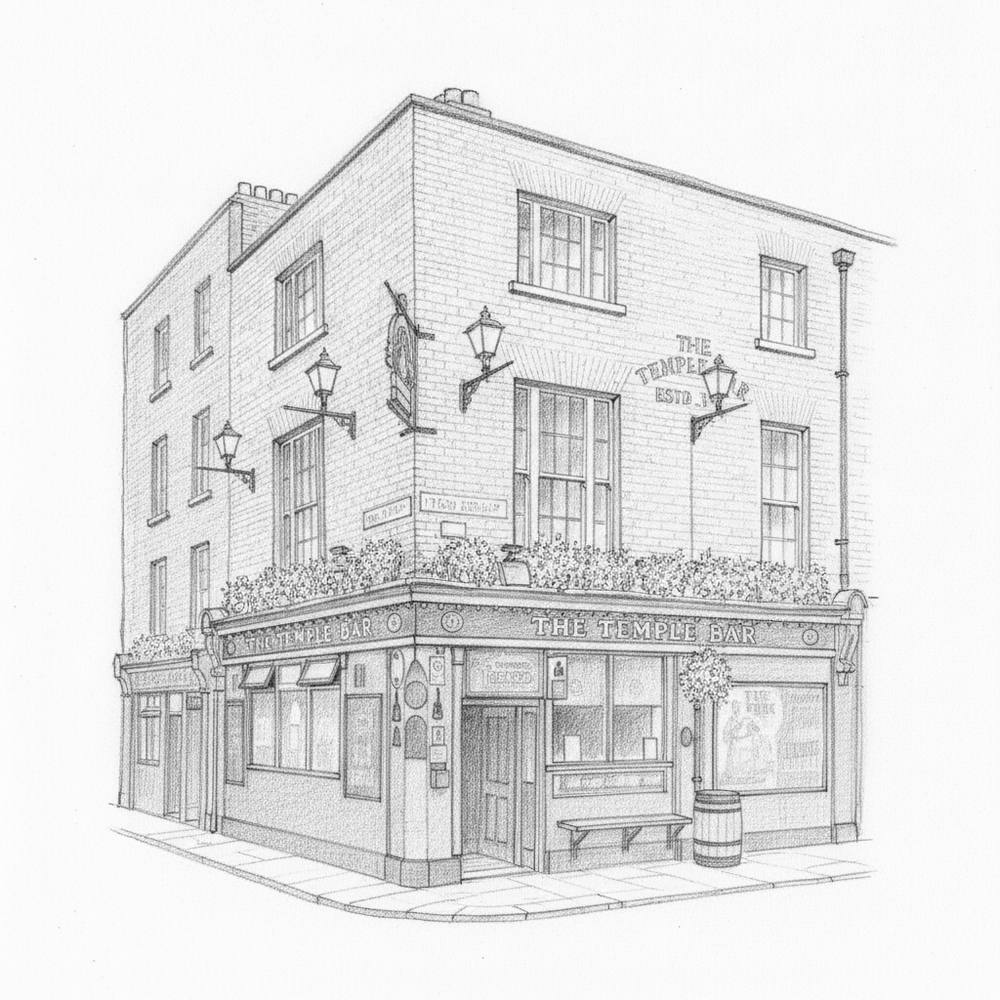 The Temple Bar Dublin pencil sketch